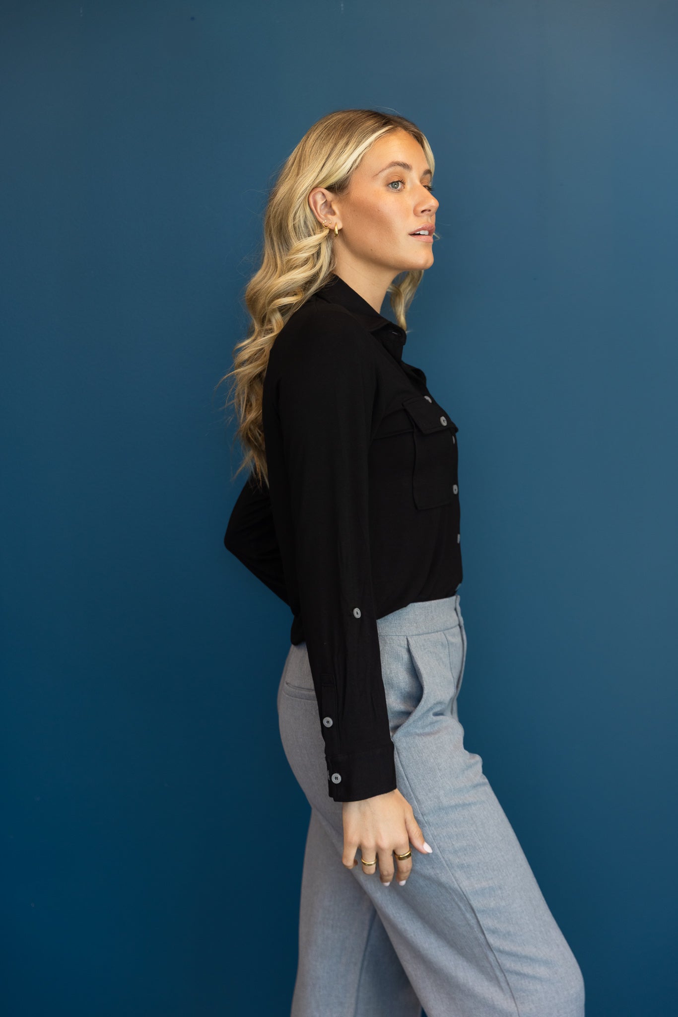 Relaxed Fit Button Up Black