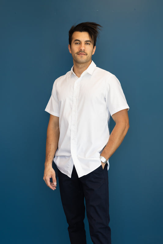 Comfortable Button Up short sleeve White