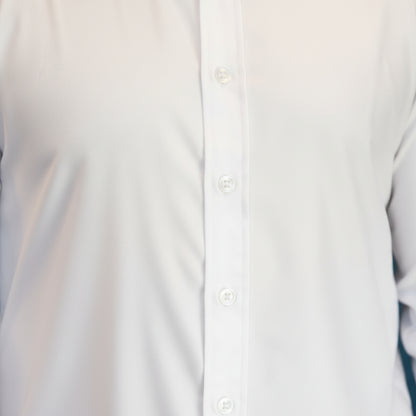 Close up of white button up