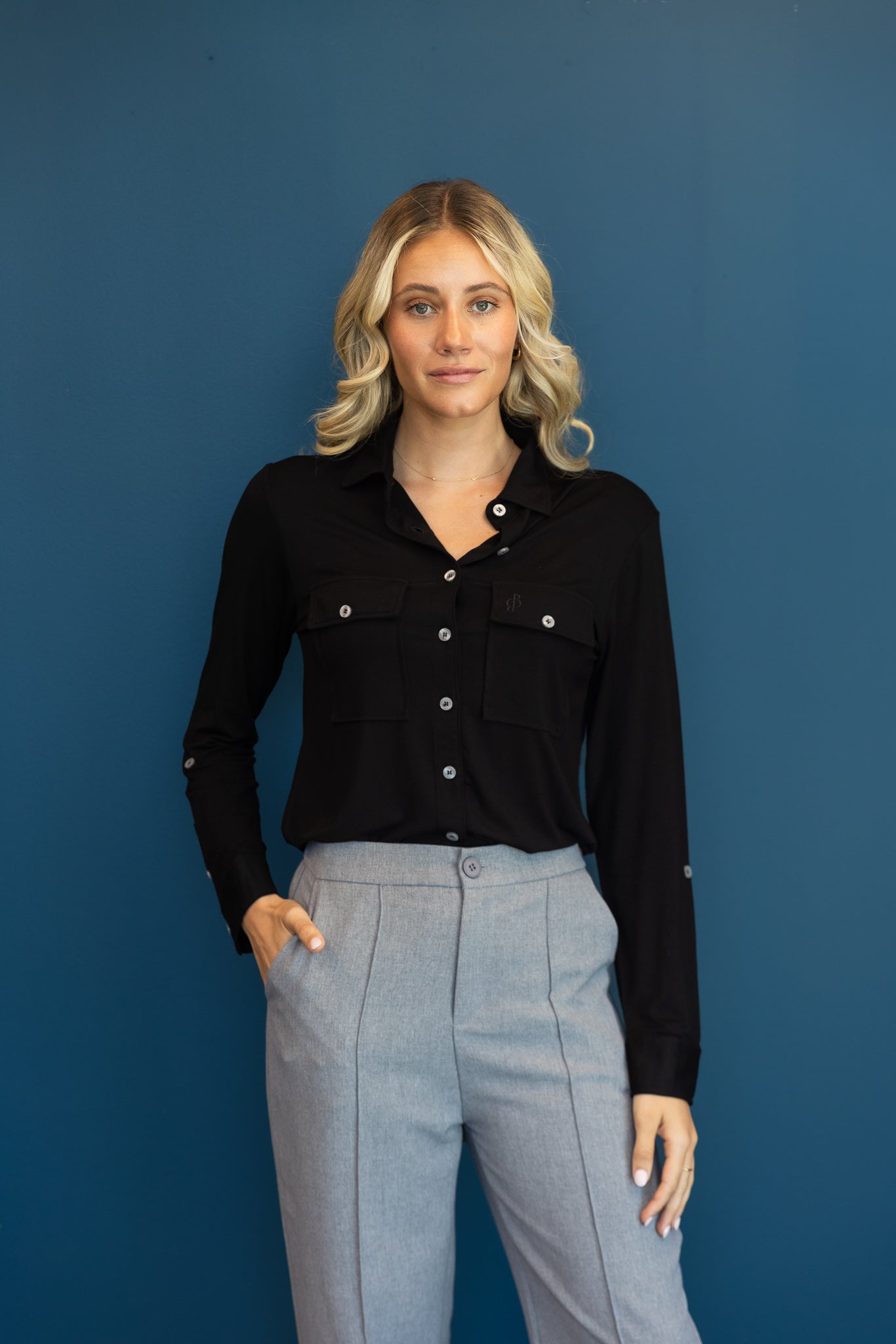 Relaxed Fit Button Up Black