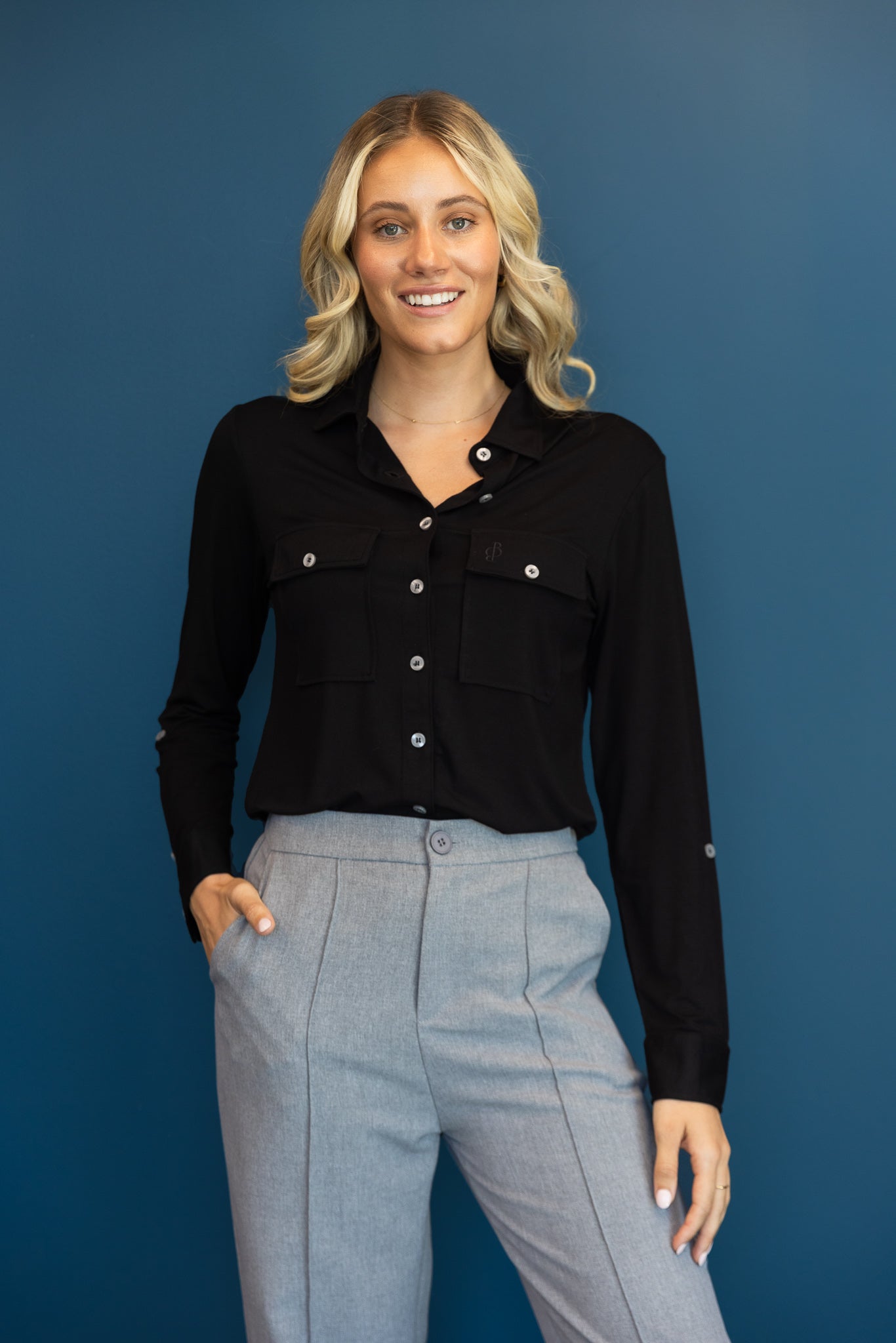 Relaxed Fit Button Up Grey