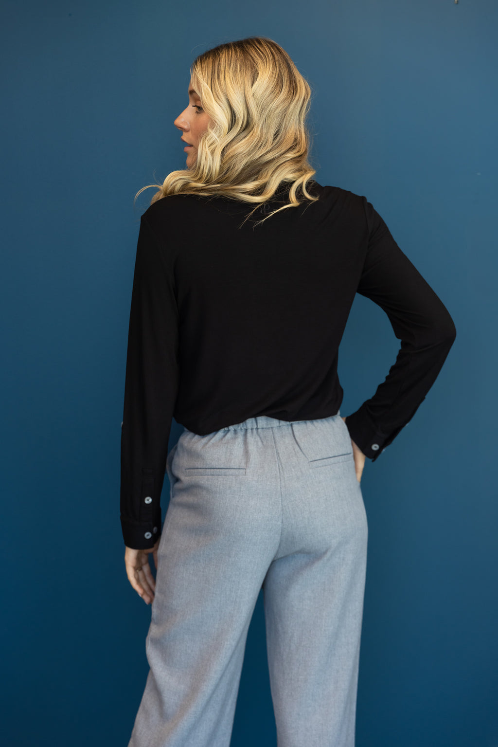 Relaxed Fit Button Up Black