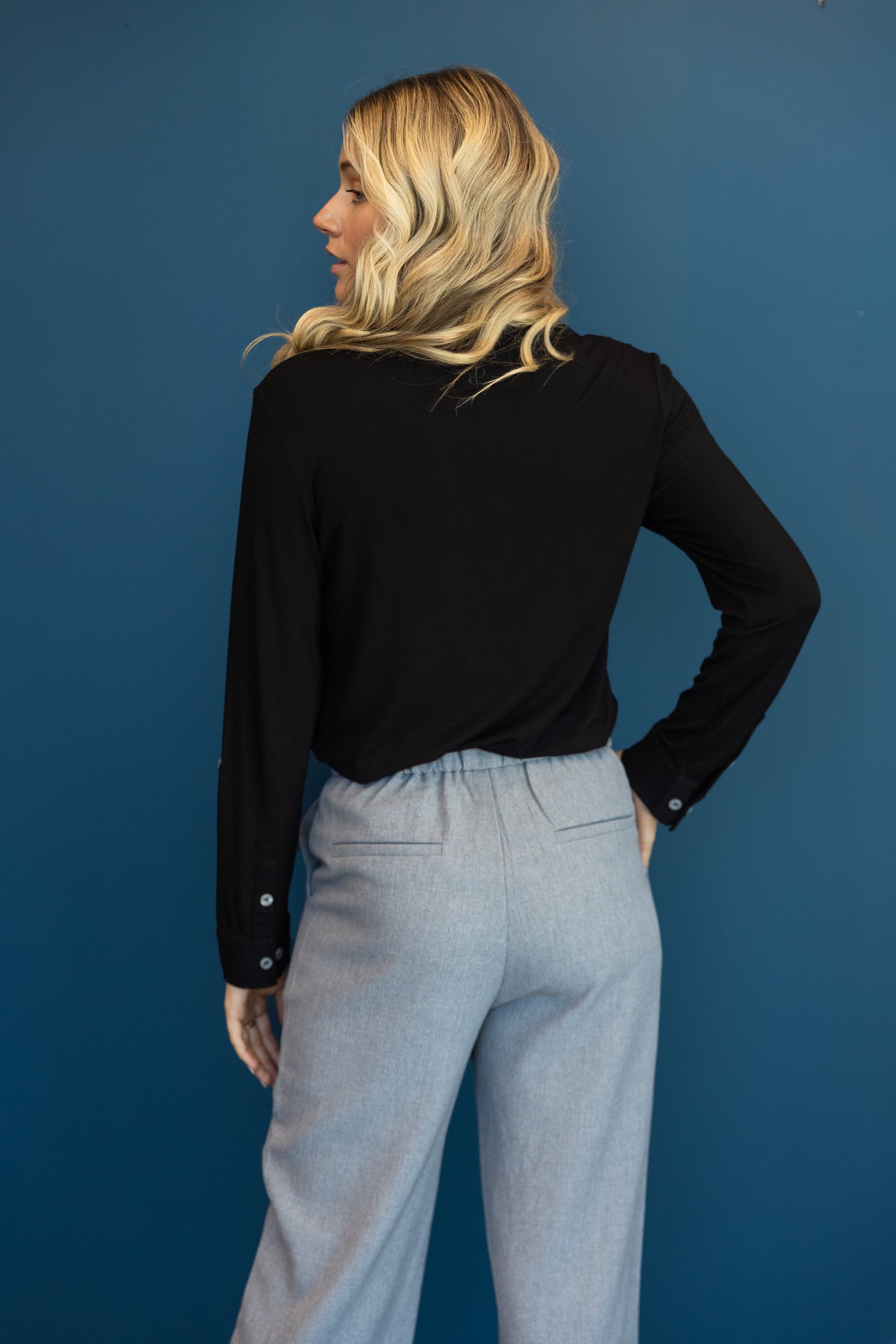 Relaxed Fit Button Up Black