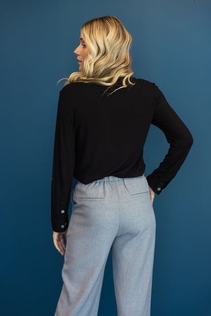 Relaxed Fit Button Up Black