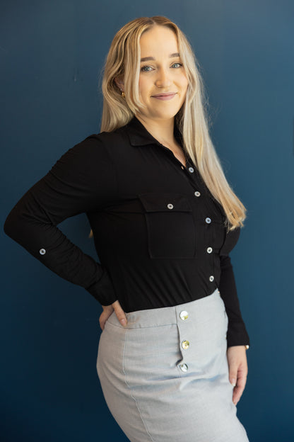 Relaxed Fit Button Up Black