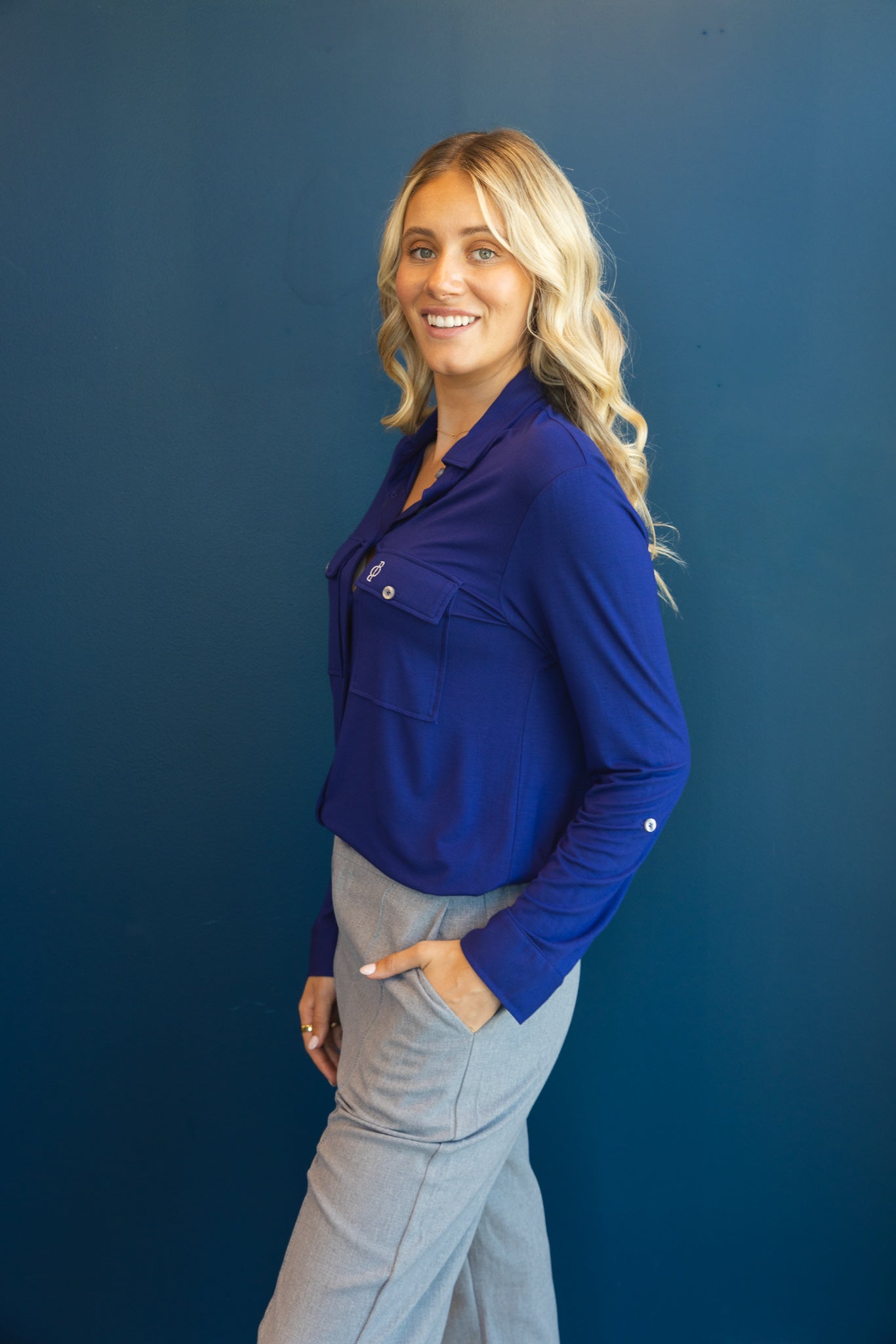 Relaxed Fit Button Up Navy