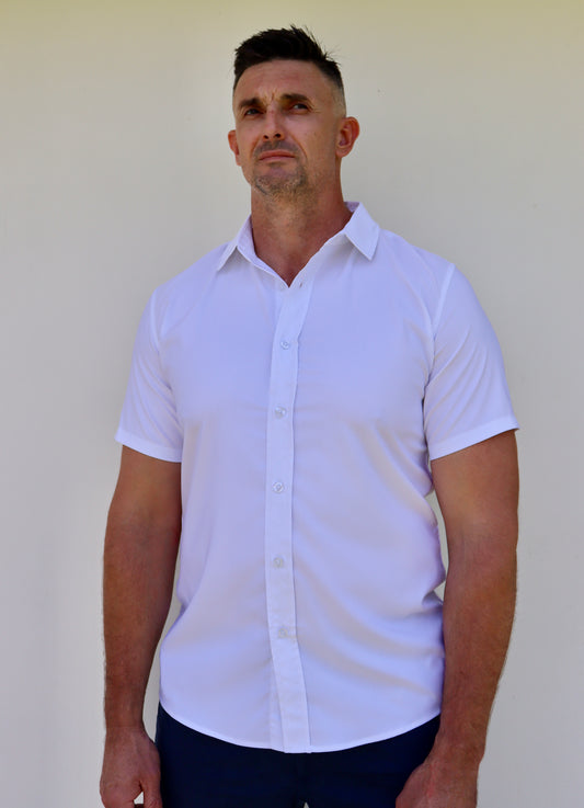 Comfortable Button Up short sleeve White