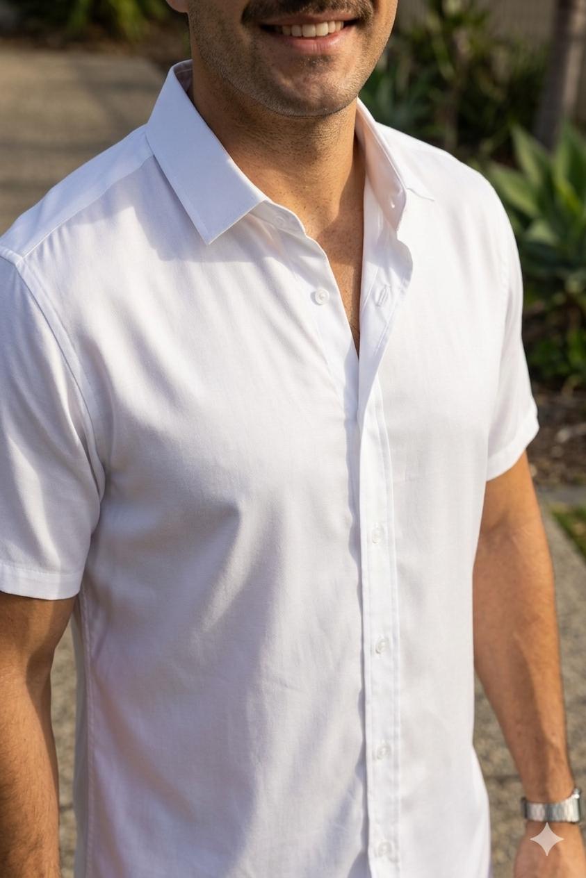 Comfortable Button Up short sleeve White