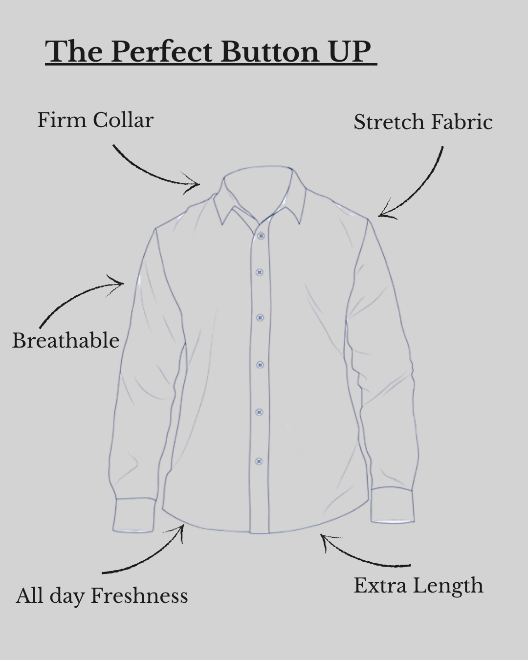 B.Balanced Co white button-up shirt featuring a firm collar, breathable stretch fabric, and extra length for comfort.
